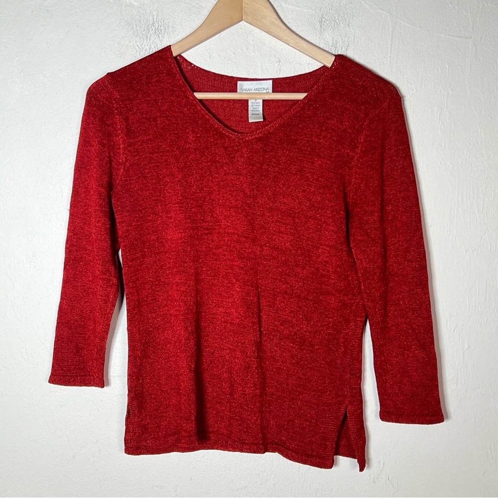 Sarah Arizona red V-neck lightweight sweater size small S B176